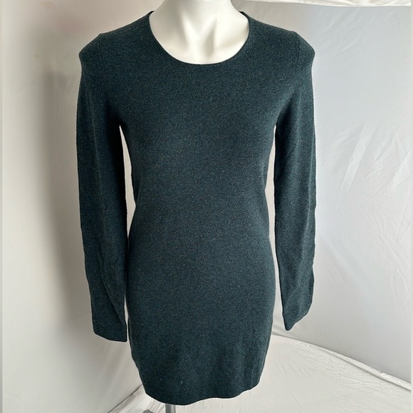 Theory green multicolor crew neck cashmere fitted sweater dress M - Picture 1 of 11